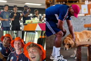 图片报谈拜仁韩国行趣事：比朔夫等球员戴橘子帽，孔帕尼抚摸金毛